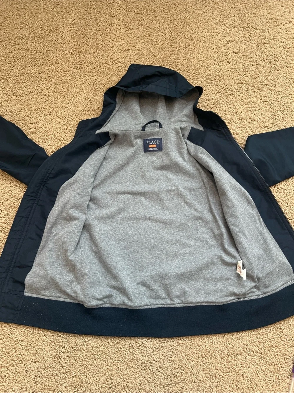 Children’s Place Boys Navy Blue Hooded Full Zip Windbreaker Jacket Size Medium